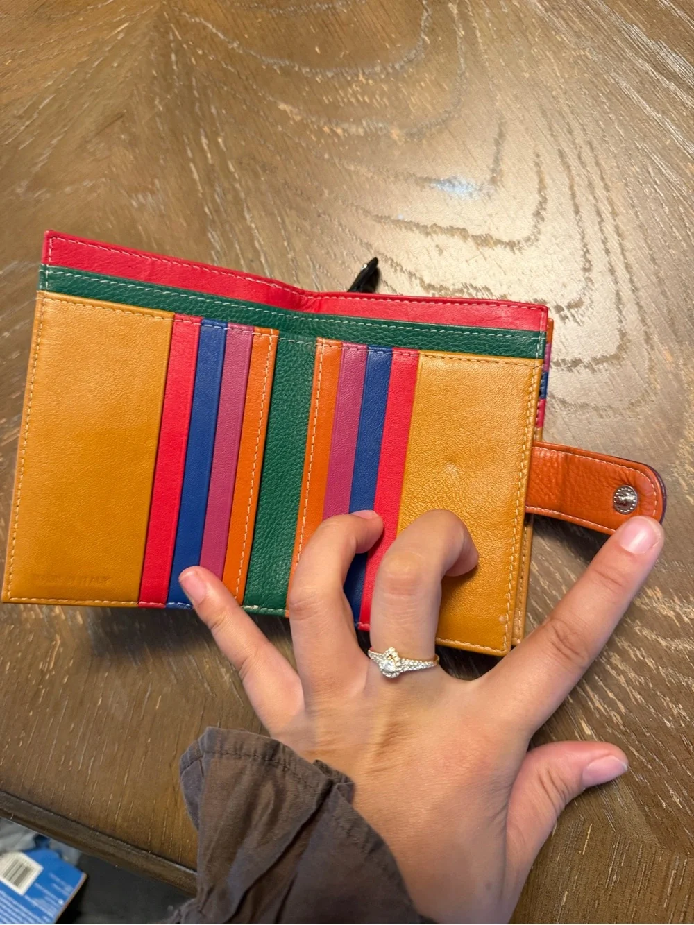 Colorblock Leather Card Wallet in Mustard, Red, Green, Blue & Purple